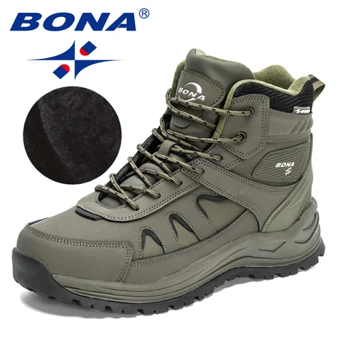 Bona 2023 novos designers de alta superior caminhadas sapatos masculinos anti-deslizamento ao ar livre escalada sapatos de trekking homem tático de pelúcia botas de inverno