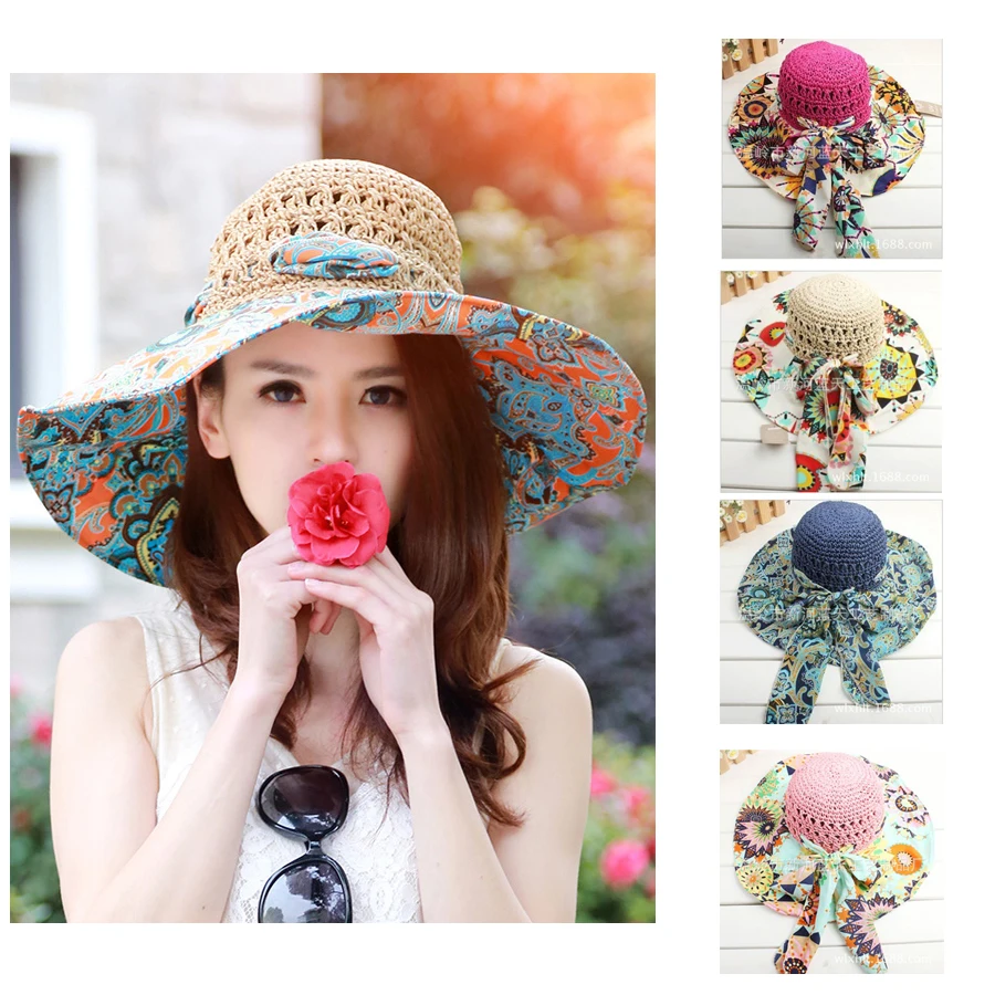 Women's Beach Big Eaves Straw Hat Spring And Summer Exquisite Flowers Sunshade Big Brim Sun Screen Handmade Hat Free Shipping