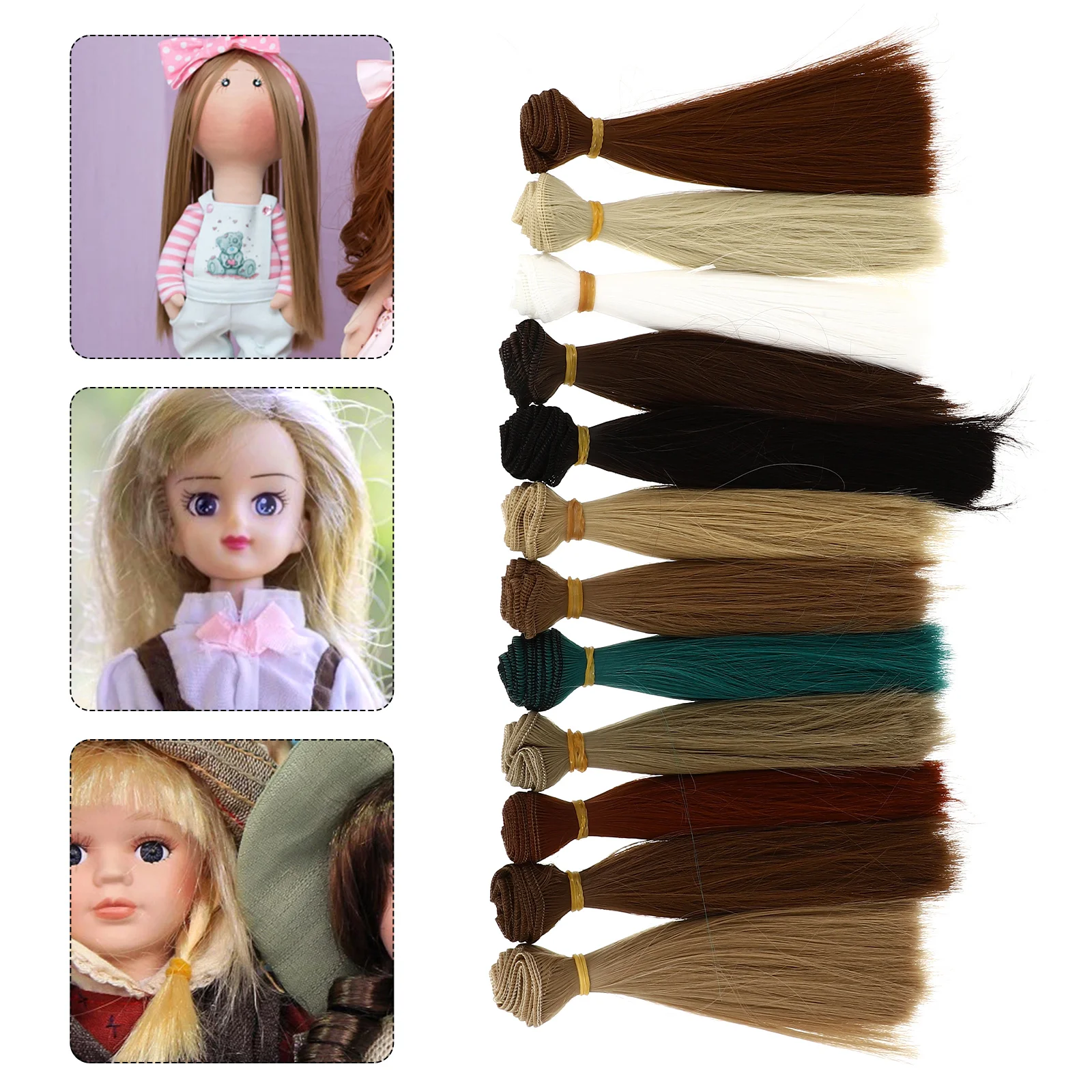 

12pcs Synthetic DIY Doll Hair Straight Doll Hair Wefts Wig for Rerooting Crafts