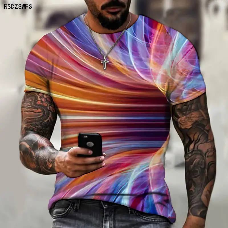 Brand Men's Summer Short Sleeve Tech Swirl Digital Information 3D Printing Men's T-shirt Harajuku Fashion Streetwear Size 5XL