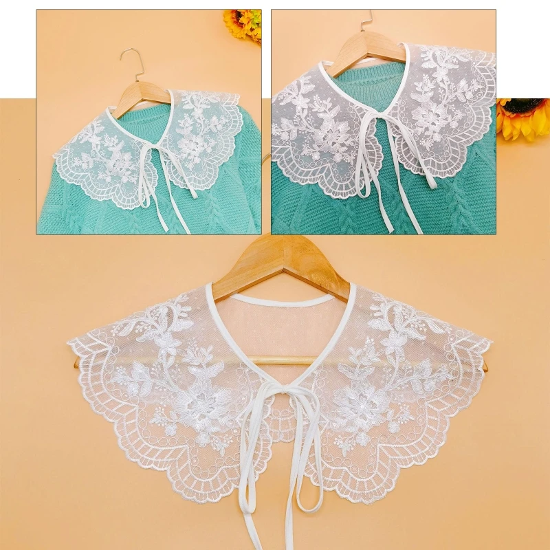 Кружевная вышивка цветы шаль искусственный воротник женская рубашка ложные