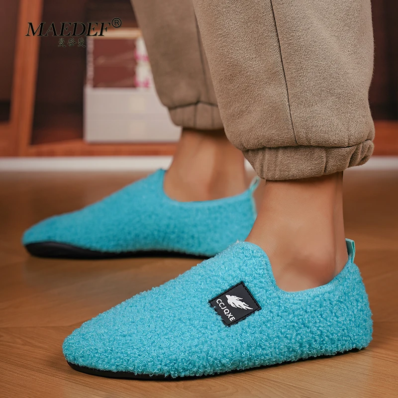 Мужские зимние тапочки MAEDEF теплые домашние повседневные женские туфли на
