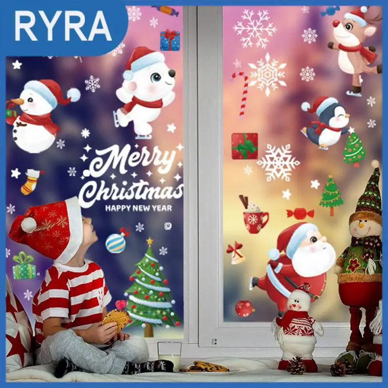 

Рождественские наклейки на окна в виде Санта Клауса, снежинки, украшение на окна, Рождественский кулон для дома, украшение на новый год 2022