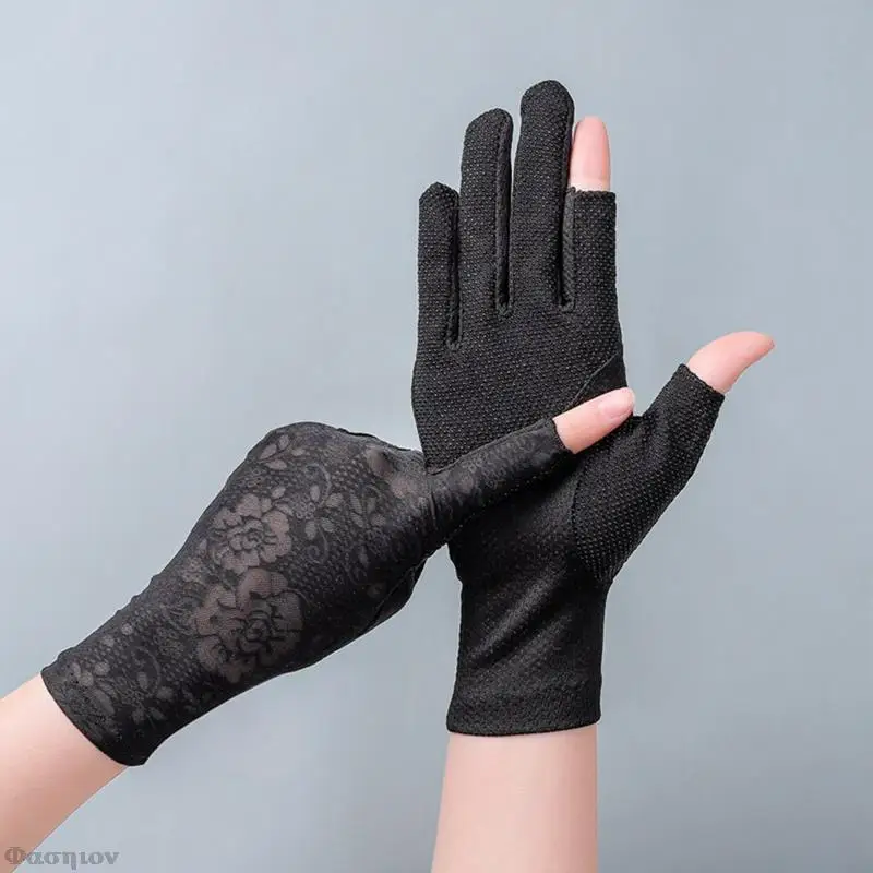 

Goth Party Sunscreen Sexy Dressy Lace Driving Gloves Women Vintage Amazing Short Gloves Anti-uv Mittens Fingerless Style Driving