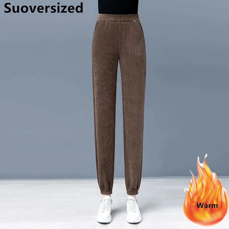 

Wowen's Plus Velvet High Waisted Harem Pants Winter Warm Thicken Streetwear Casual Legging Pantalon Korean Loose New Trousers