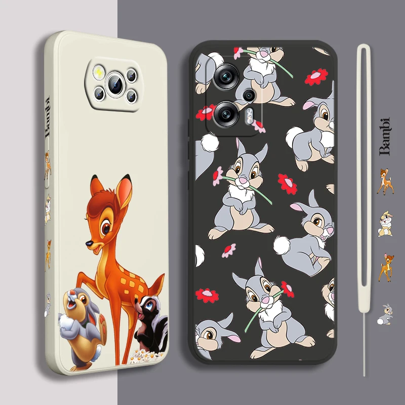 

Bambi Cartoon For Xiaomi POCO X5 M5 C40 M4 X4 F4 C40 X3 NFC F3 GT M4 M3 M2 Pro 4G 5G Liquid Left Rope Phone Case Soft Coque Capa