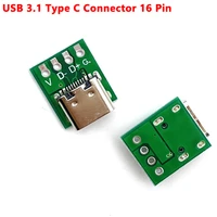 20pcslot 16 pin usb 3 1 type c connector test pcb board adapter connector socket for data high current line wire cable transfer