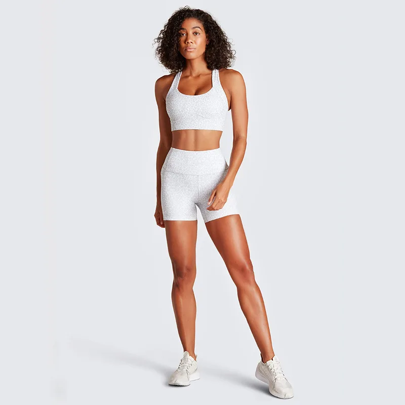 

Printed Suit for Fitness Backless Bra Trousers Sports Fitness Set Yoga Suit Shockproof Running Suit Women Shorts with Pocket