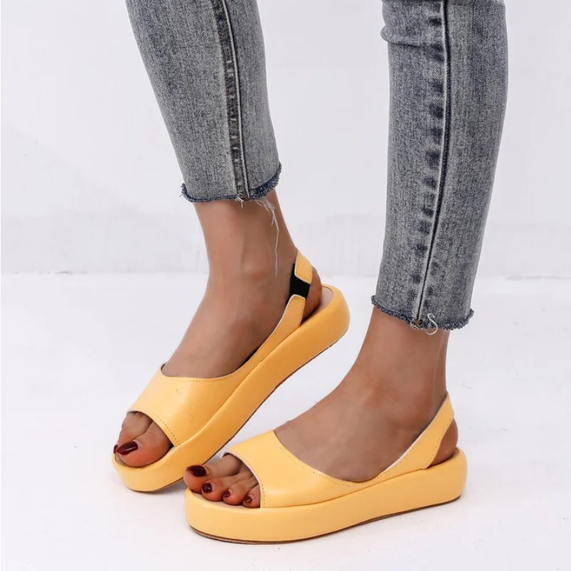 

Summer Women Sandals Flat Casual Shoes for Women 2022 Solid Color Open Toe Women Shoes Platform Shoes Pull-on Large Size 35~43