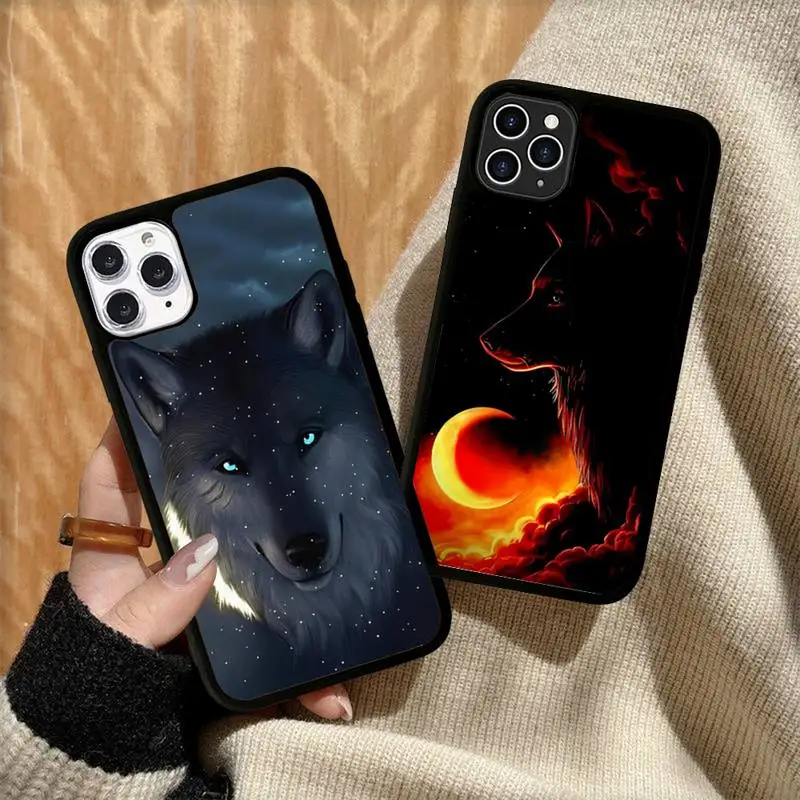 

Moon Roaring Wolf Phone Case Silicone PC+TPU Case for iPhone 11 12 13 Pro Max 8 7 6 Plus X SE XR Hard Fundas