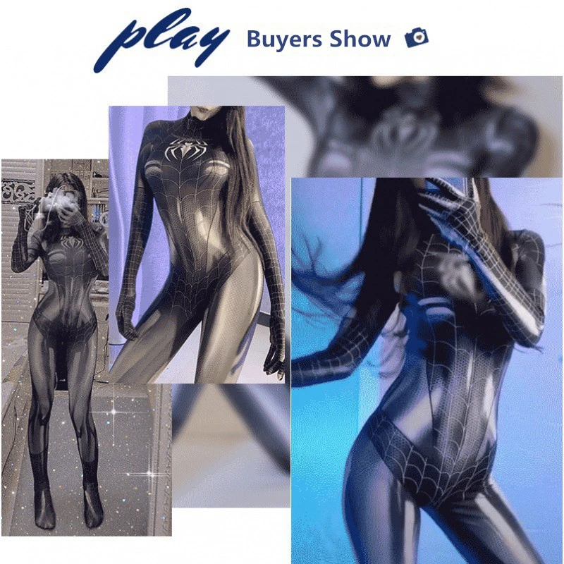 Woman Maid Suit Girl Sexy Lingerie with Front Zipper Passionate Spider Cosplay Open Crotch Jumpsuits Bodysuit Zentai |