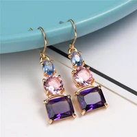 luxury female purple crystal drop earring yellow gold color wedding earrings for women trendy geometric long dangle earring