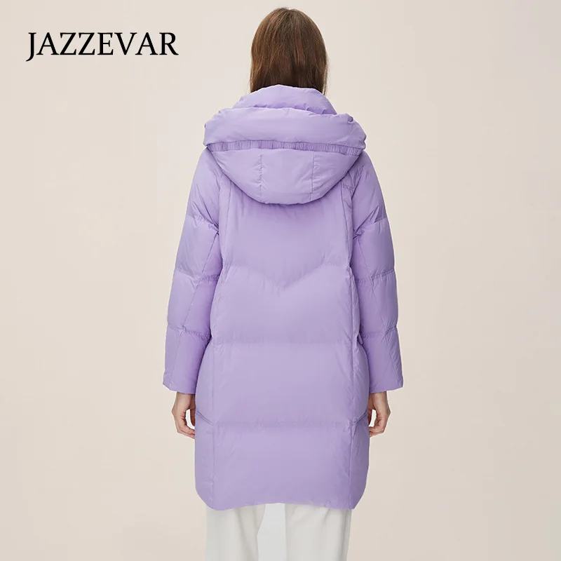 JAZZEVAR Mid-length Hooded Down Jacket Women's Winter 2022 New Fashion White Duck-down Warm Coat