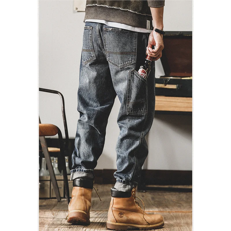 2022 Autumn and Winter Plush American Vintage Work Clothes Jeans Men Loose Straight Leg Ami Khaki Pants Men's Casual Trousers