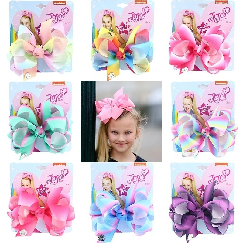 

Бант JoJo Bows с принтом JoJo Siwa, бант для волос в рубчик для девочек, подарок, Радужный зажим для волос ручной работы, головной убор, аксессуары для...