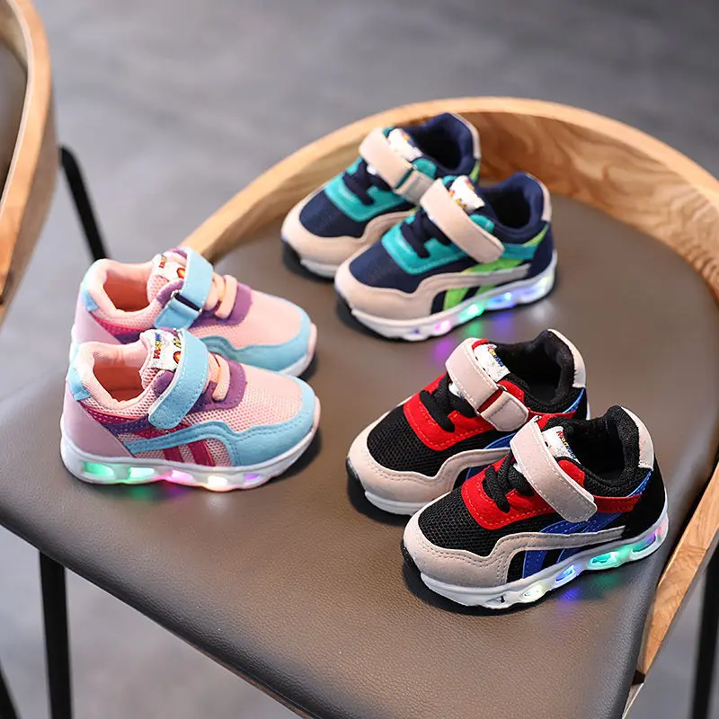

Size 21-30 LED Shoes Kids Girls Lighted Sneakers Soft Sole Sport Shoes For Children Boys Baby Sneaker Casual Mesh Luminous Shoes