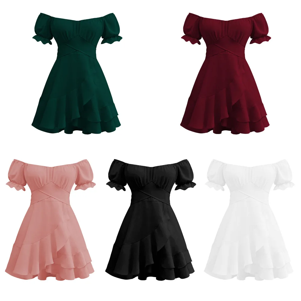 

Off-Neck Sexy Ruffles Lantern Sleeve Tied Dressvestidos
