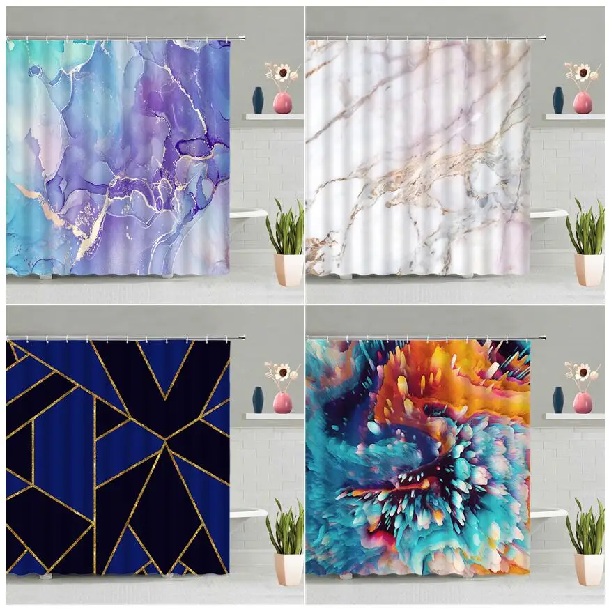

Геометрическая мраморная занавеска для душа, абстрактный дизайн в золотых полосках, Современная декоративная занавеска из полиэстера для ...