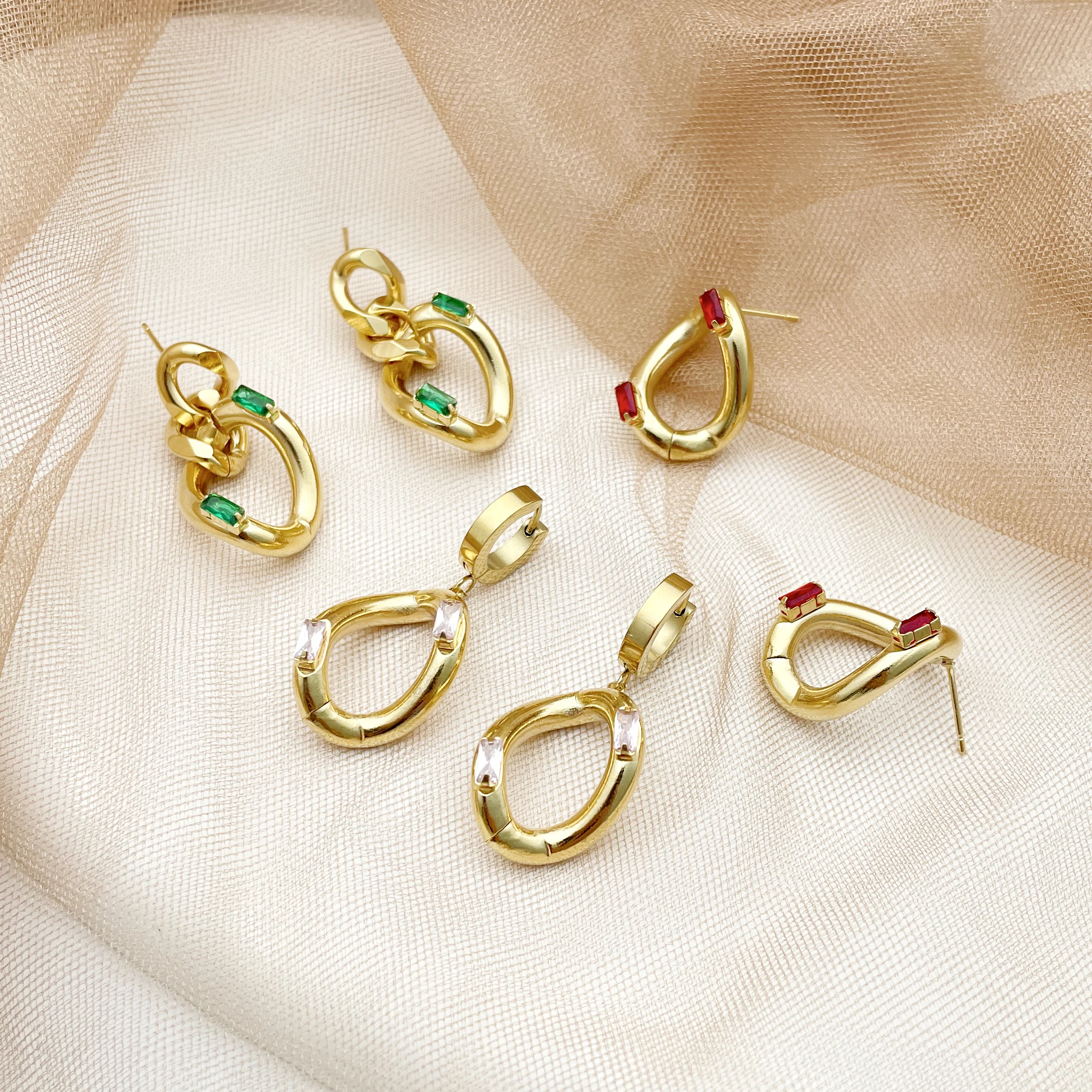 

Fashion 14k Gold Stainless Steel Women's Jewelry Shaped Flat U-shaped Hoop Zircon Earrings Jewelry Luxury For Women