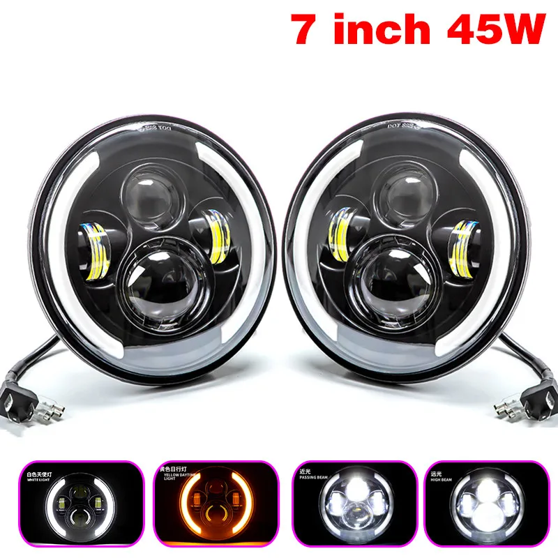 7 Inch LED Headlamps with Halo Ring Amber Turn Signal For lada niva 4x4 suzuki samurai 7