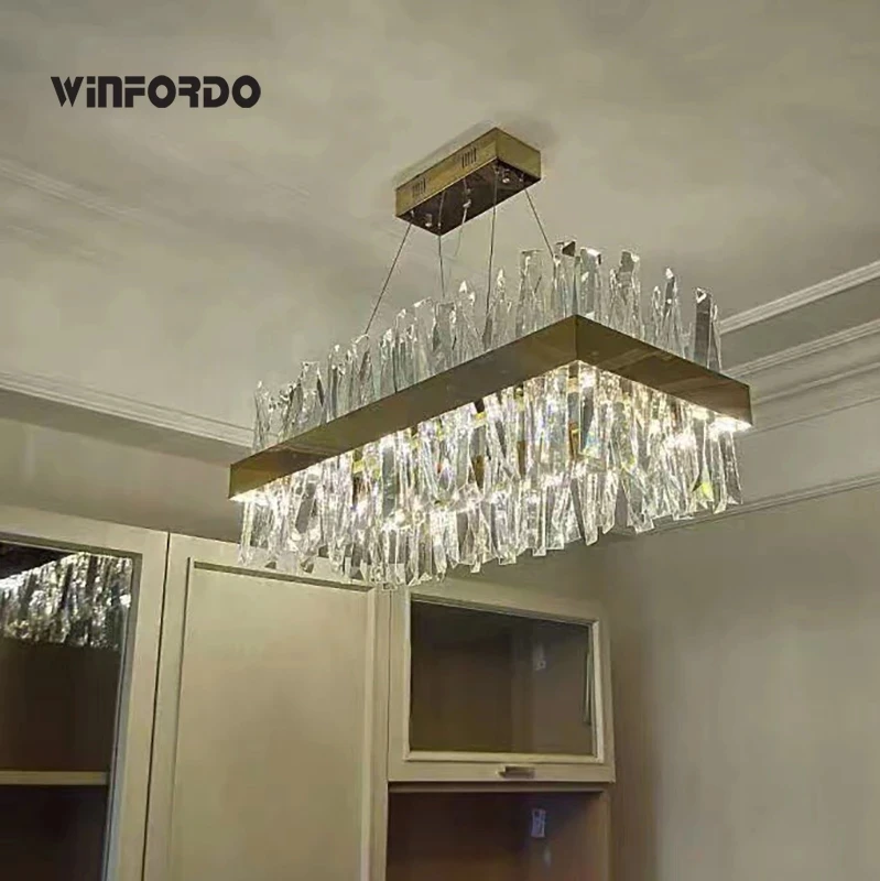 

2023 Modern Dimmable LED Crystal Chandelier Rectangular Stainless Steel in Gold Chrome For Home Decor Winfordo WF-K22