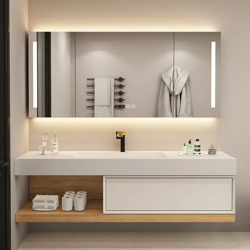 

Шкаф-раковина в ванную комнату, бесшовная умная зеркальная раковина, дизайнерский шкаф для ванной комнаты, мебель для ванной комнаты
