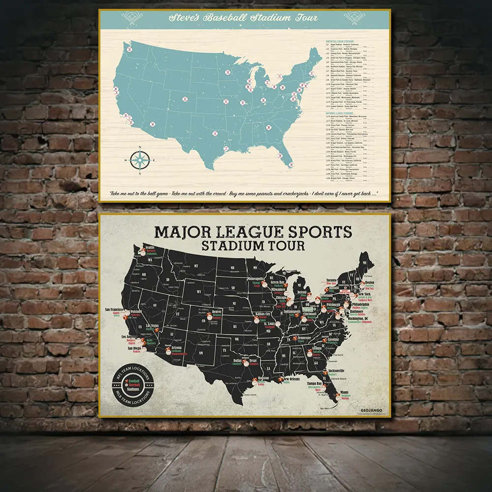 Бейсбольная Спортивная карта для стадиона постер футбольного живопись холст