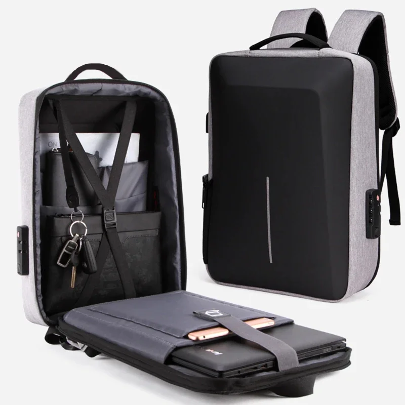 

Мужской повседневный рюкзак с защитой от кражи, Вместительная дорожная сумка с USB-зарядкой, модная деловая сумка для компьютера