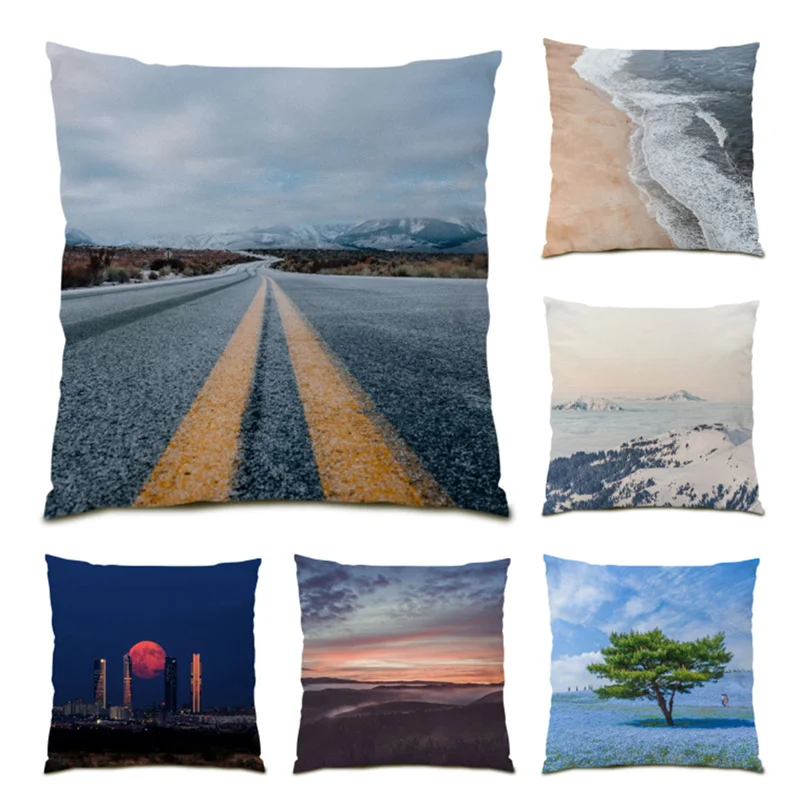 

Sofa for Living Room Nature Landscape Decorative Pillowcase Velvet Home Decoration Polyester Linen Beautiful Cushion Cover E0787