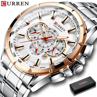 men new curren casual sport chronograph mens watch stainless steel band wristwatch big dial quartz clock with luminous pointers