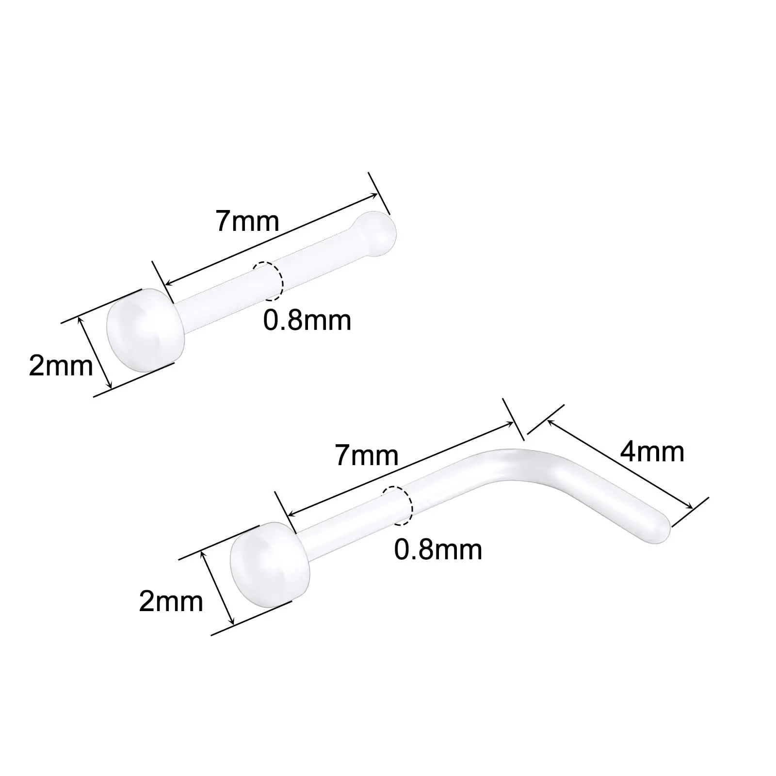 Пирсинг для носа с прозрачными носками 20 г