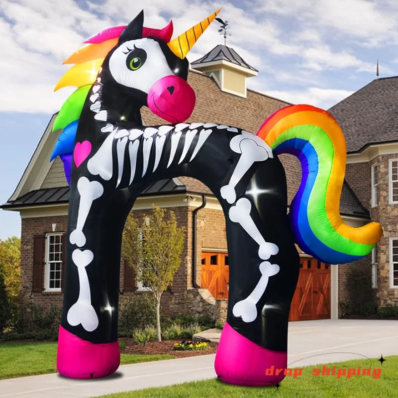 

PARAYOYO 11 Ft Halloween Inflatable Unicorn Arch Rainbow Skeleton, Unicorn Inflatables with LED Lights Holiday Yard Lawn Hall