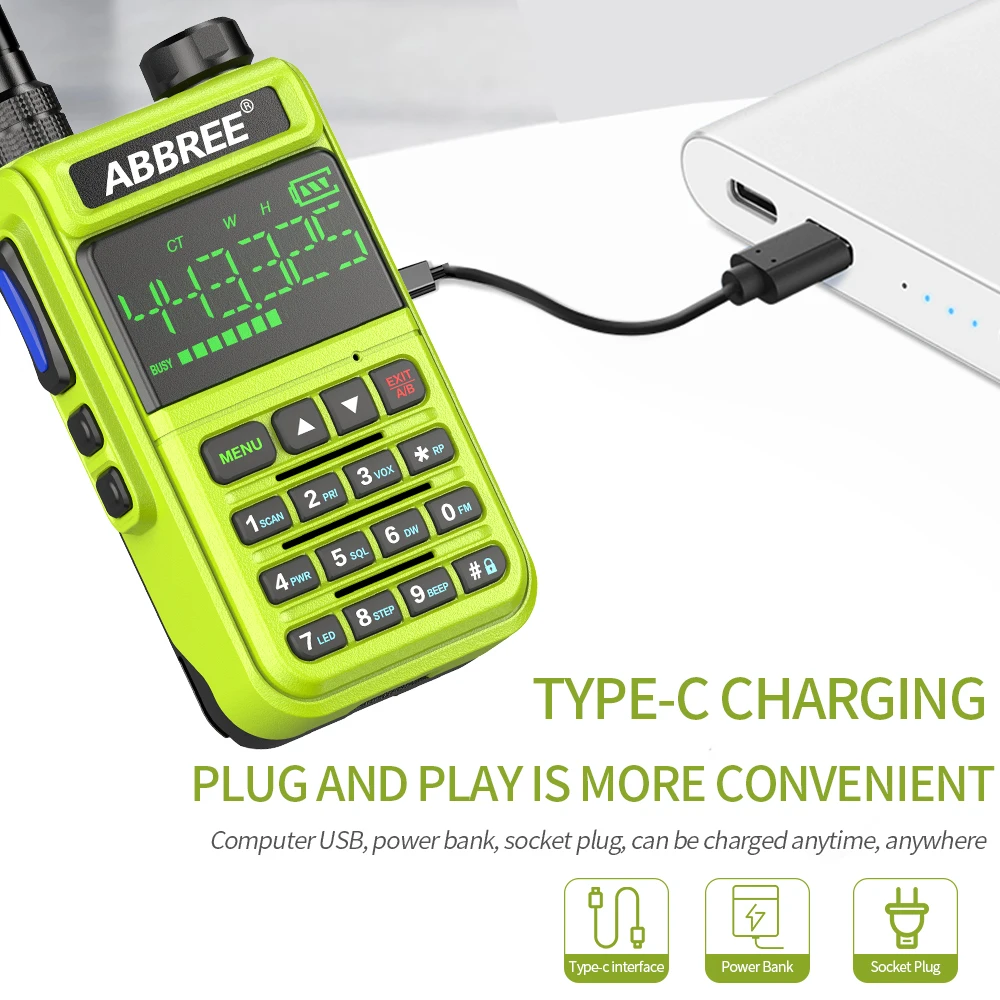 2022.ABBREE AR-518 108-660MHz Full Band Air Band 1.77in Large Screen Wireless Copy Frequency Type-C Charger Ham Radio Walkie