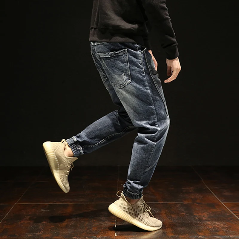 Streetwear Fashion Men Jeans Loose Fit Retro Gray Blue Casual Cargo Pants Hombre Hip Hop Joggers Men Spliced Ripped Jeans Homme