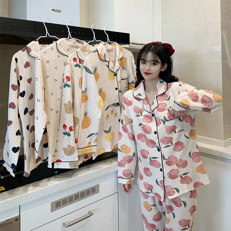 

WAVMIT New Women Pyjamas Bubble Cotton Long Tops Young Girl Pajamas Sets NightSuit Girl Sleepwear Sets Women Home Wear Clothes