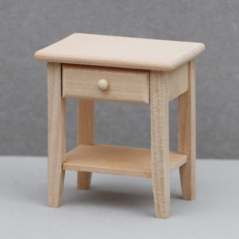 

1/12 DollHouse Solid Wood Handcrafted Bedside Table Plain Edge Cabinet Furniture Model Doll House Mini Living Room Decor