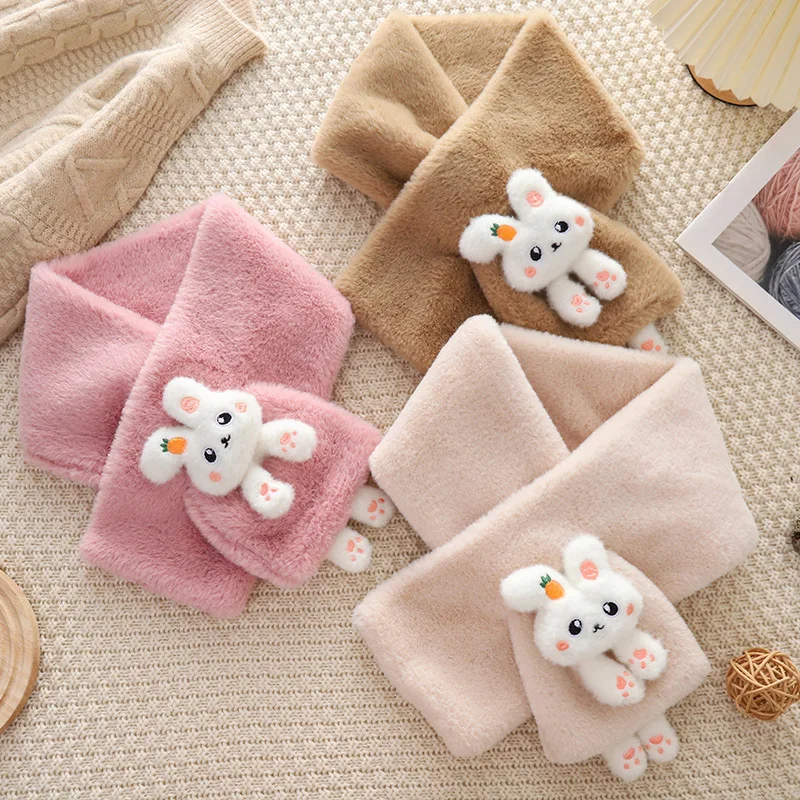 Корейский милый плюшевый шарф для девочек с мультяшным кроликом из искусственного выдра с перекрестным мехом женская зимняя уличная защита шеи утолщенная теплая шаль V142