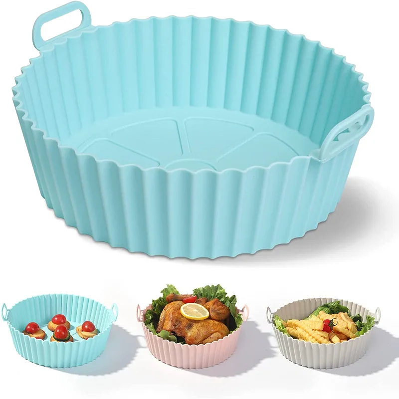 

Air Fryer Silicone Basket Silicone Mold Airfryer Oven Baking Tray Pizza Fried Chicken Basket Reusable Lined Frying Pan