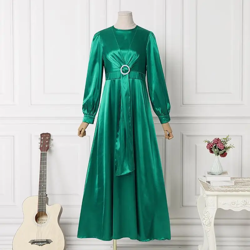 Abaya Dubai Muslim Dress Luxury High Fashion Party Tie Design Button Puffy Sleeve Long Dresses Turkey Kaftan Islamic Clothing