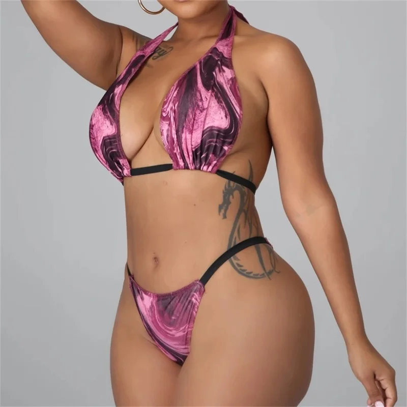 

Модный комплект бикини, сексуальные бразильские стринги, бикини, Женский бандажный купальник с принтом, микро летняя пляжная одежда, купаль...