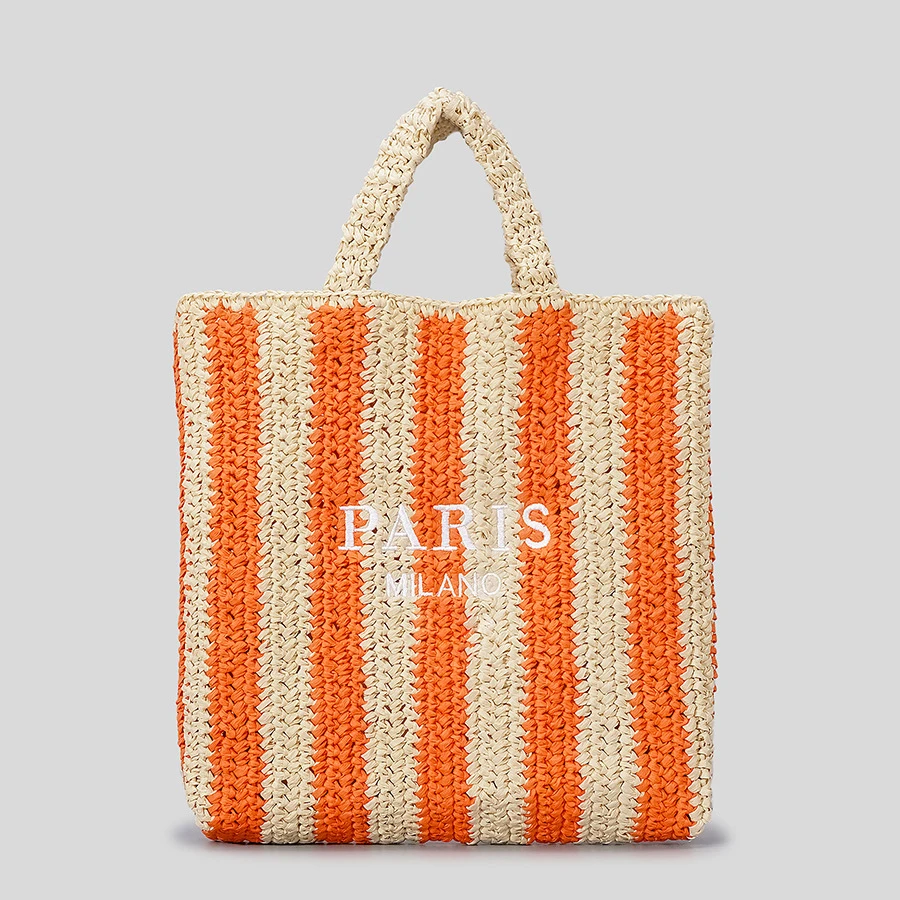 

Straw Tote Bags For Women Luxury Designer Handbags Purse 2023 New In Color Contrast Stripe Letter Woven Shoulder Beach Bag
