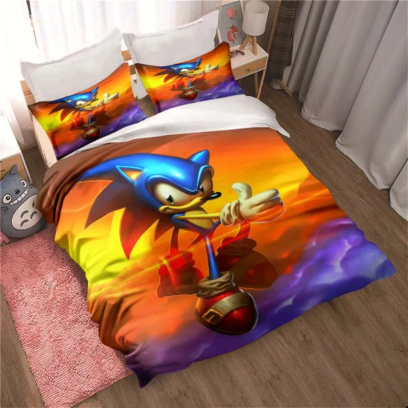 

Sonic Cartoon Innocence Print Three Piece Bed Set Sheet Bedroom Living Room Office Conditioner Gifts for Friends and Children