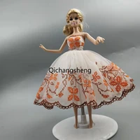 16 orange floral off shoulder princess dress for for barbie doll clothes gown 11 5 doll accessory rhinestone 3 layer skirt toy
