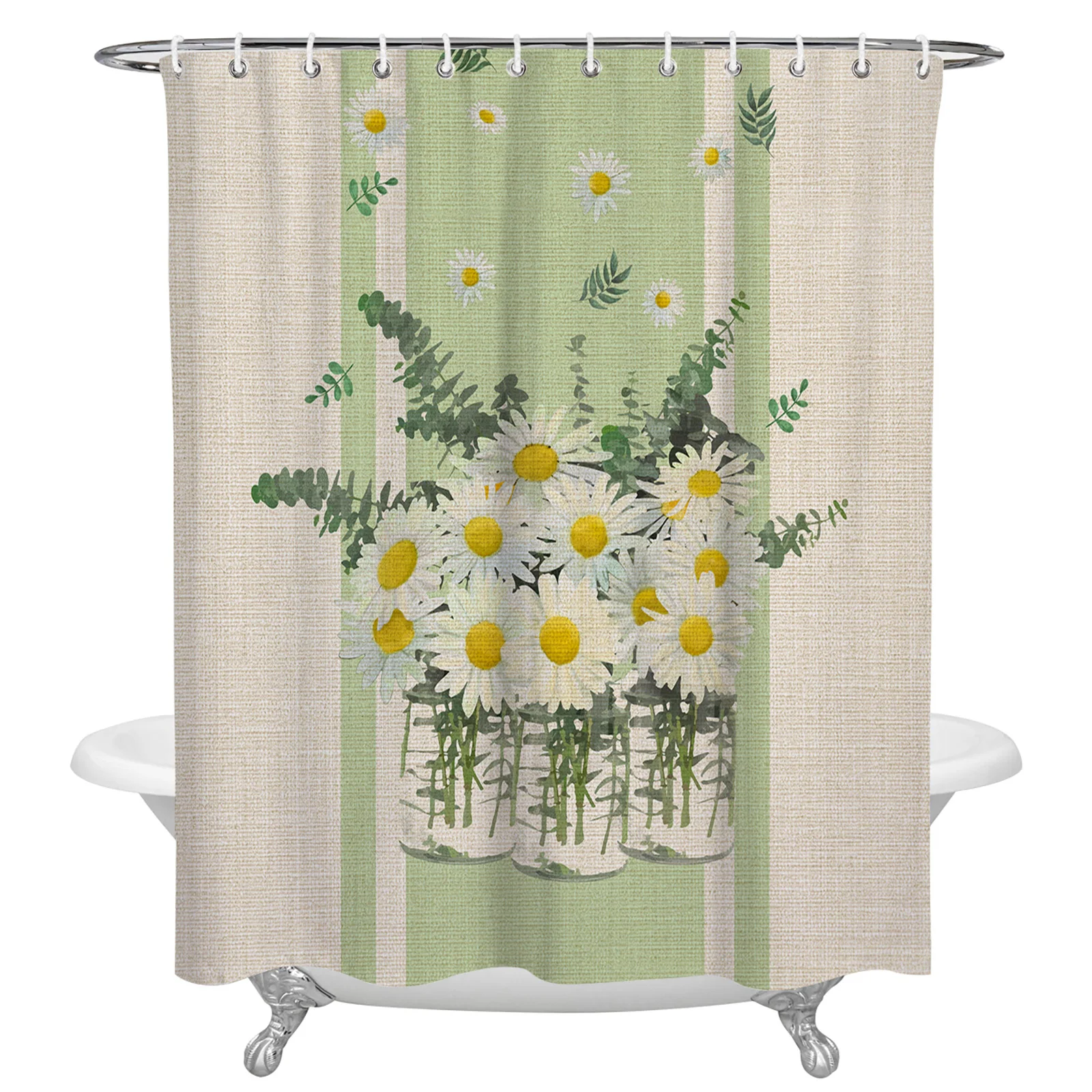 

Daisy Flower Vase Shower Curtains Bath Decor Curtain Waterproof Polyester Fabric Bathroom Accessories