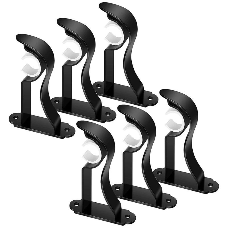 

6 Pack Curtain Rod Hooks For Wall Drapery Single Rods Support Brackets For 1- 1.2 Inch Drape Poles