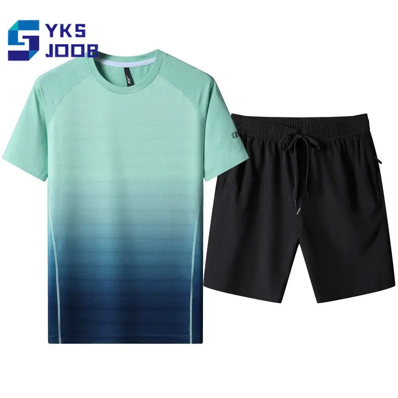 

Men's Casual Suits Ice Silk Breathable Outdoor Gradient Short Sleeve T-shirt Shorts Sets Male Sportswear Gym Oversize Tracksuits