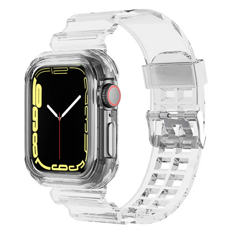 

Case+Strap For Apple Watch Band 45mm 41mm 40mm 44mm 42mm 38mm Accessories Soft Silicone Transparent Bracelet iWatch 5 4 3 SE 6 7