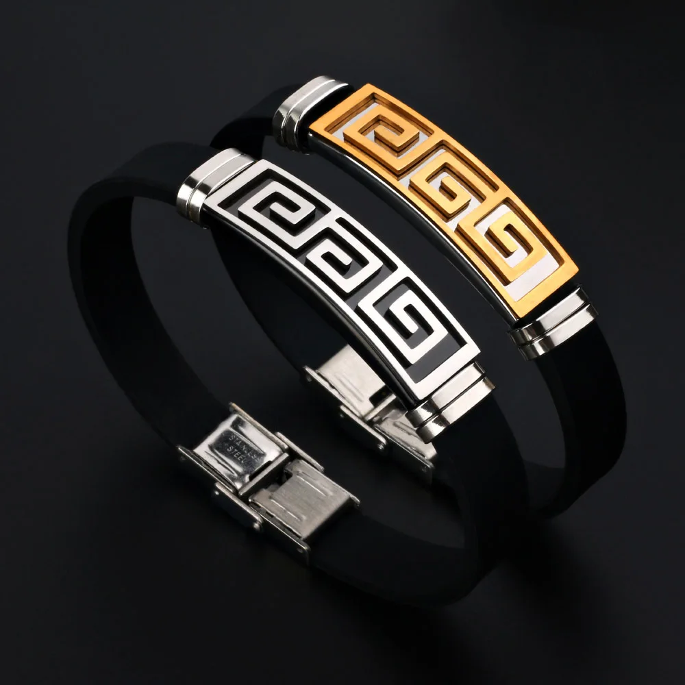 

WANGAIYAO new couple's bracelet hollow out two-color pop pattern bracelet casual men and women's hand personality bracelet ornam