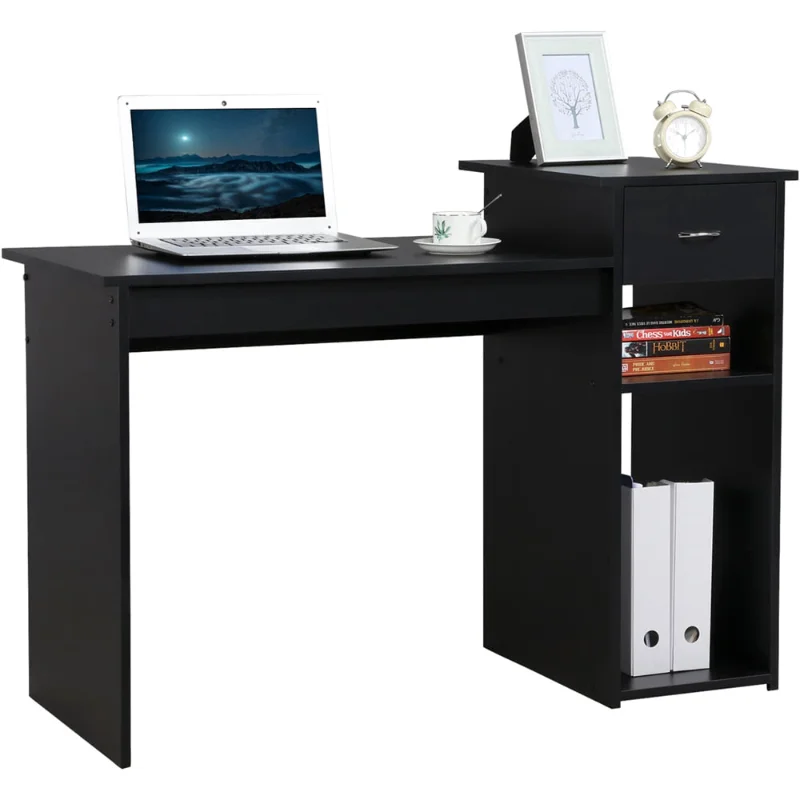 

SMILE MART Home Office Workstation Computer Desk with Drawer and Storage, Black Office Furniture Office Desks