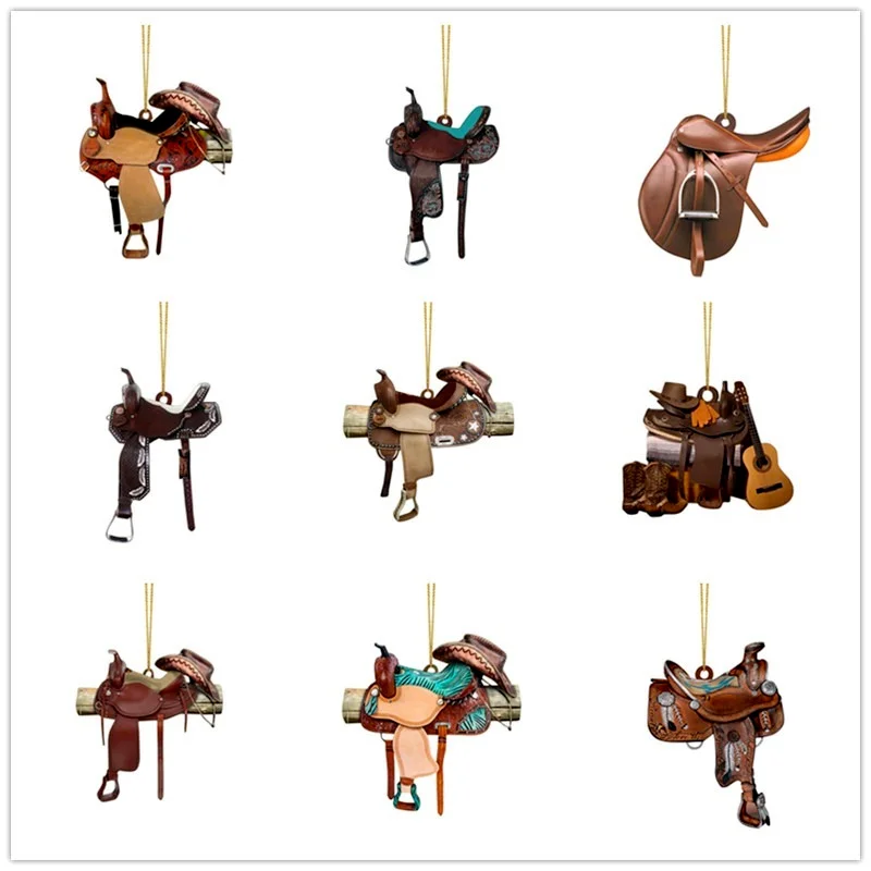 

1/9PCS Personalized Saddle Acrylic Pendant for Horses Lovers Western Cowboys Home Decor Car Rearview Mirror Pendant Keychain New